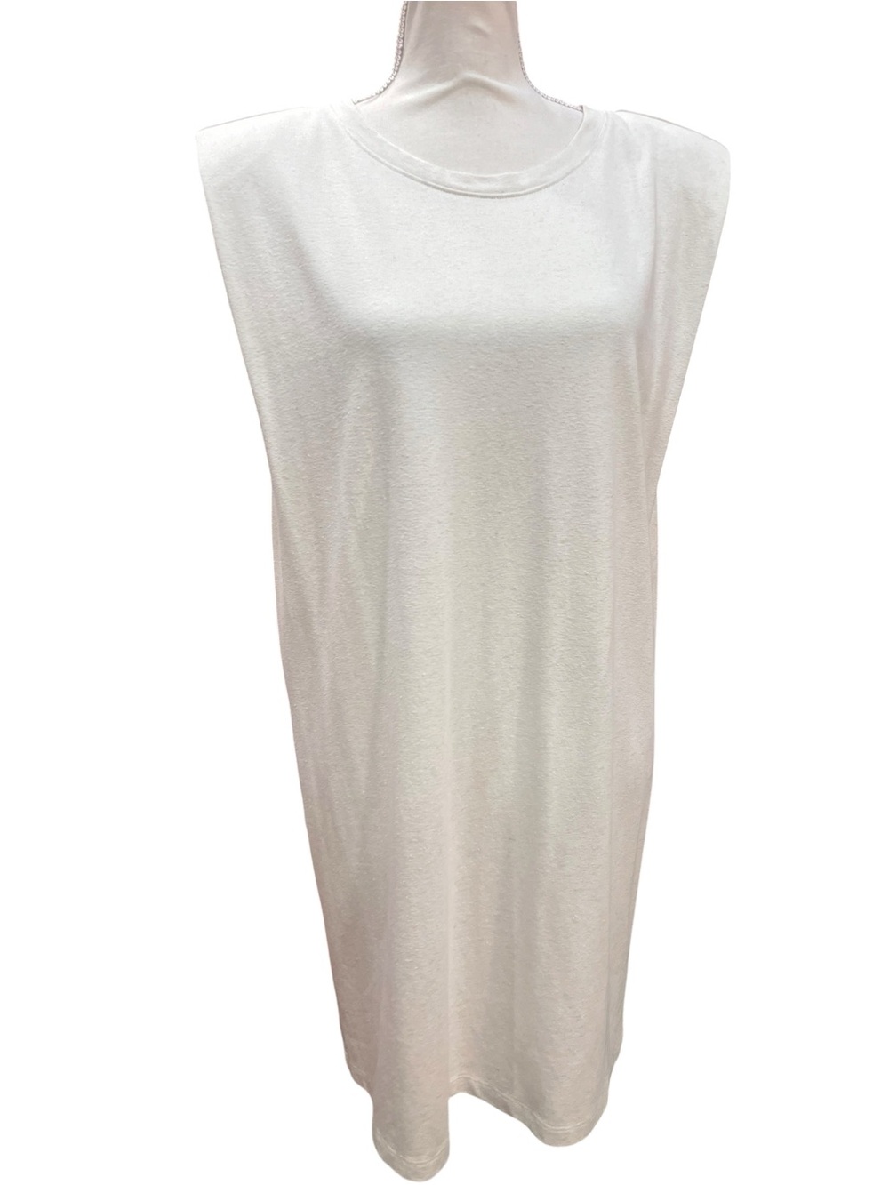 Banana Republic Linen Blend Padded Shoulder Midi T Shirt Dress Ivory M - Picture 2 of 9